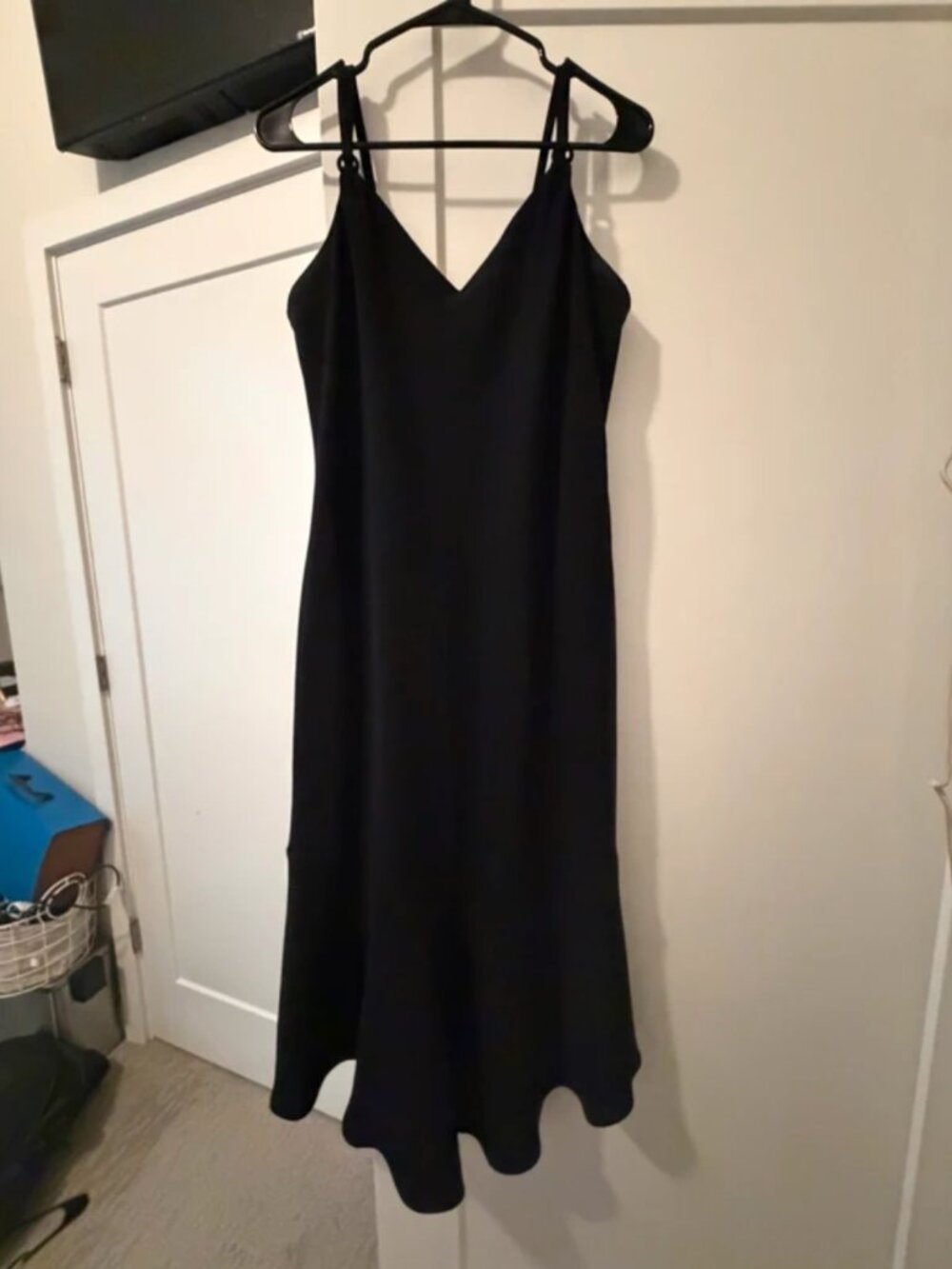 Vintage Evan-Picone Black Midi Slip Dress, Ruffled Hem 16 (Plus Size)